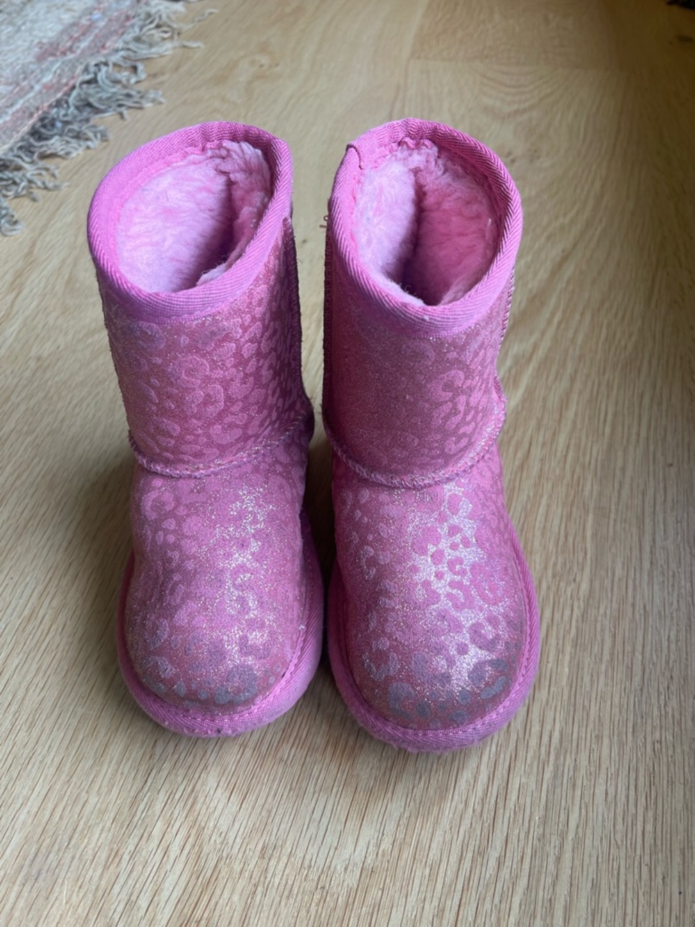 UGG Girls' Pink Glitter Leopard Print Fleece-Lined Boots